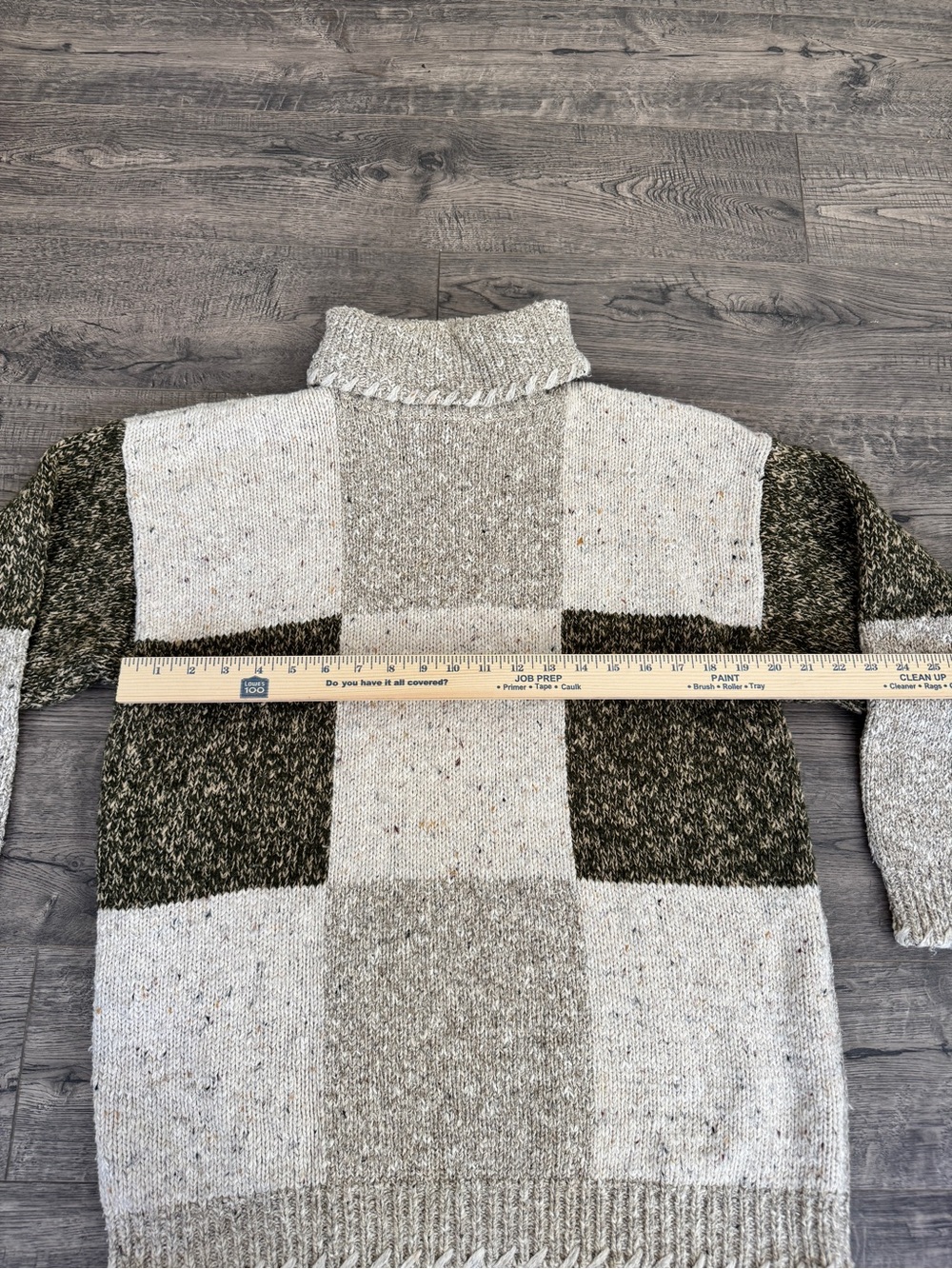 Patchwork Knit Cowl Neck Sweater in Cream and Olive - Picture 5 of 7